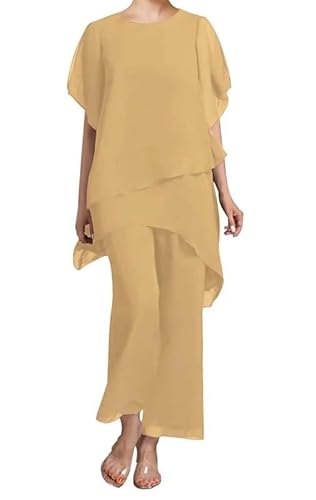 JAEDEN 2 Teilig Hosenanzug für Brautmutter Chiffon Festliche Hosenanzüge Schlicht Hochzeitsgast Hosen Set Gold 48 JAEDEN 2 Teilig Hosenanzug für Brautmutter Chiffon Festliche Hosenanzüge Schlicht Hochzeitsgast Hosen Set Gold 48 von JAEDEN