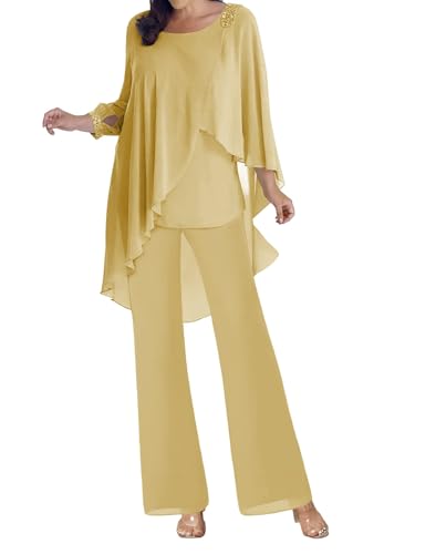 JAEDEN Anzug für Brautmutter Elegant 2 Teilig Festlich Hosenanzug Chiffon Hochzeit Gast Hosenanzüge Gold 42 JAEDEN Anzug für Brautmutter Elegant 2 Teilig Festlich Hosenanzug Chiffon Hochzeit Gast Hosenanzüge Gold 42 von JAEDEN