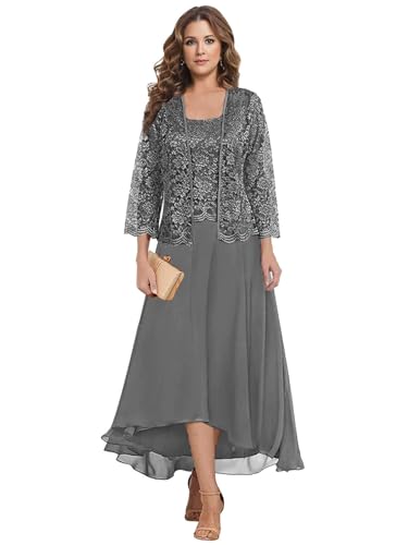 JAEDEN Brautmutterkleider Große Größen mit Jacke Damen Festliche Kleider für Hochzeit Stahlgrau 48 JAEDEN Brautmutterkleider Große Größen mit Jacke Damen Festliche Kleider für Hochzeit Stahlgrau 48 von JAEDEN