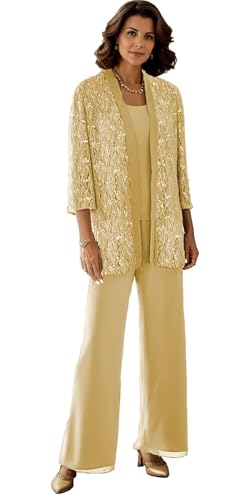 JAEDEN Damen Hosenanzug 3 Teilig Brautmutter Hosenanzüge Spitze Hosen Set Outfit Abendanzug Gold 38 JAEDEN Damen Hosenanzug 3 Teilig Brautmutter Hosenanzüge Spitze Hosen Set Outfit Abendanzug Gold 38 von JAEDEN