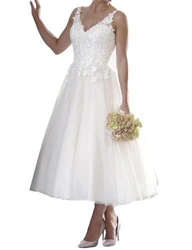 JAEDEN Damen Kurz Brautkleid Vintage Standesamt Hochzeitskleid A-Linie Spitze Brautkleider Ärmellos Elfenbein 46 JAEDEN Damen Kurz Brautkleid Vintage Standesamt Hochzeitskleid A-Linie Spitze Brautkleider Ärmellos Elfenbein 46 von JAEDEN