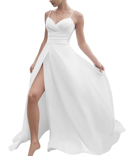JAEDEN Satin Brautkleider Spaghettiträger A-Linie Standesamtkleid Schlichte Hochzeitskleider Weiß 52 JAEDEN Satin Brautkleider Spaghettiträger A-Linie Standesamtkleid Schlichte Hochzeitskleider Weiß 52 von JAEDEN