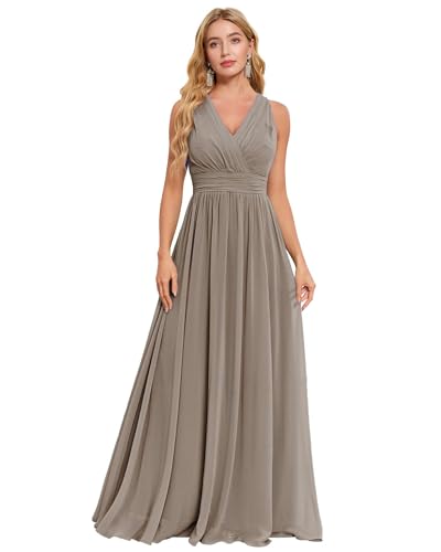 JAEDEN V-Ausschnitt Brautjungfernkleid A-Linie Lang Abendkleid Chiffon Hochzeitsgast Kleid Rückenfrei Taupe 52 JAEDEN V-Ausschnitt Brautjungfernkleid A-Linie Lang Abendkleid Chiffon Hochzeitsgast Kleid Rückenfrei Taupe 52 von JAEDEN