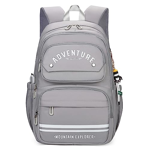 JANSBEN Schulranzen Teenager mädchen Schulrucksack Jungen Schultasche Rucksack Sporttasche Daypack für Schule Ranzen höhenverstellbar Viele Fächer Laptopfach Grau Nylon von JANSBEN