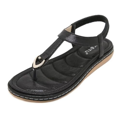 JAOOUU Sandalen Damen Sommer Flache Zehentrenner Sandaletten Bohemian Flip Flops Bequeme Runde Zehen für den Strandurlaub(Schwarz,37EU) von JAOOUU