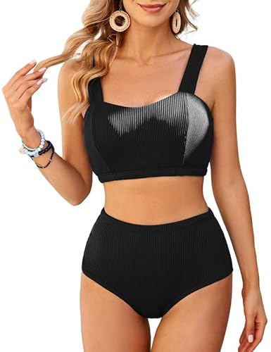 Bikini，Bikini Damen Set , Badeanzug Damen Bauchweg , Bikini Push Up -Oberteil Und High Waist Bikini-Unterteile Badebekleidung Weiche Bademode Elastische Schwimmanzug Gerippt Bescheiden Bademode von JASAMBAC