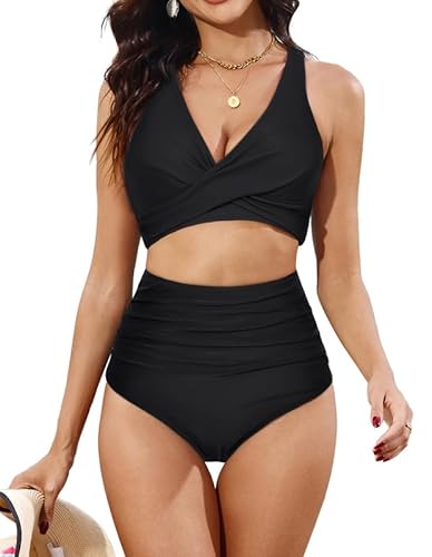 Bikini Damen Set Sexy,Bauchweg Badeanzug, Twsit Cross Push Up Bikini-Oberteil Und High Waist Bikini-Unterteile, Weiche Hochwertige Bademode BadeanzüGe FüR Strand, Pool Mit Verstellbaren Schultergurten von JASAMBAC