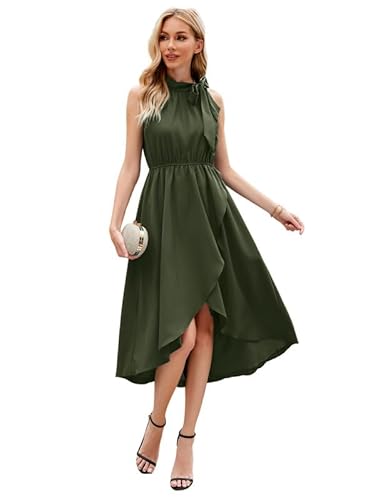 JASAMBAC Damen High Low Kleid für Hochzeitsgäste 2029 Neckholder, elastische Taille, Rüschen, geteilt, fließend, Cocktail von JASAMBAC