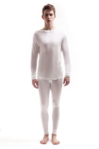 Jasmine Silk Herren 100% Seide Thermo Langarm Hemd - Warm, weich und atmungsaktiv durch Klimafaser! - Thermounterwäsche, Langarm-Unterhemd Elfenbein (Extra Large (43-44)) von Jasmine Silk