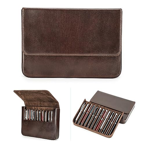 JAWSEU Leder-Füllfederhalter-Etui für 12 Stifte, Tragbare Leder-Stift-Aufbewahrungsbox mit Verstecktem Magnetischem Schnappverschluss-Design Contacts Herren Echtes Leder Stiftetui von JAWSEU