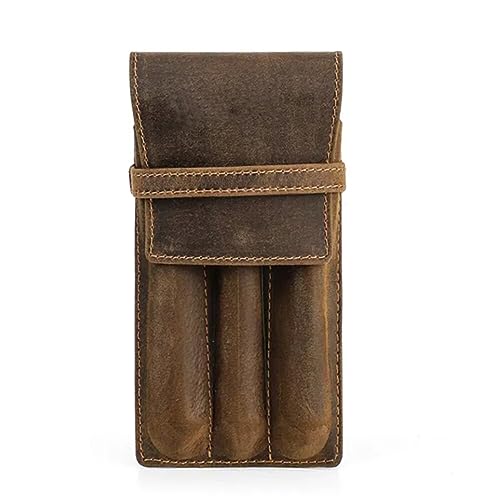 JAWSEU Leder-Füllfederhalter-Etui für 3 Stifte, Tragbare Leder-Stift-Aufbewahrungsbox Herren Echtes Leder Stiftetui Bleistifte Organizer Box Stifthalter Display Pouch Tasche Füllfederhalter Etui von JAWSEU