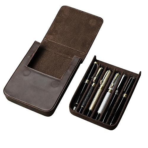 JAWSEU Leder-Füllfederhalter-Etui für 6 Stifte, Tragbare Leder-Stift-Aufbewahrungsbox mit Verstecktem Magnetischem Schnappverschluss-Design Contacts Herren Echtes Leder Stiftetui von JAWSEU