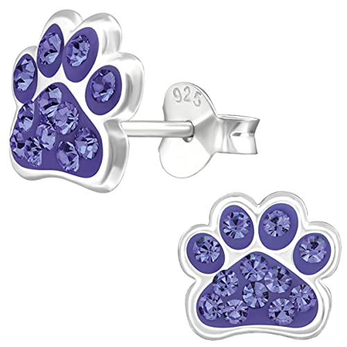 JAYARE Pfoten Kinder Ohrringe Mädchen Tatzen Glitzer Katzen Hunde Ohrstecker Silber 925 Sterling lila Geschenke für Mädchen Schmuck im Geschenketui von JAYARE