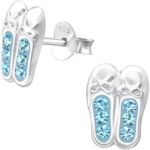 JAYARE Kinder Ohrringe Mädchen Ballerina-Schuhe Ohrstecker Silber 925 Sterling Ballett Stecker Glitzer-Kristalle hell-blau Geschenke für Mädchen im Geschenketui von JAYARE