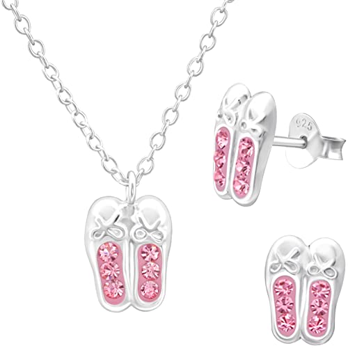 JAYARE Kinder Schmuckset Mädchen - Ballerina Schuhe - Halskette und Ohrringe - Kette Silber 925 mit Anhänger und Ohrstecker von JAYARE