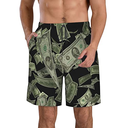 JCAKES Billard Herren-Boarding-Shorts, bedruckte Herren-Shorts, Strand-Shorts, 3D-Sommer-Shorts, Herren-Badehose, lässige Shorts mit Kordelzug und Taschen, Größe S-3XL, Dollar Zeichen Geld, 56 von JCAKES