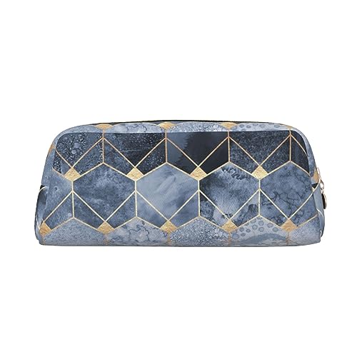 JCAKES Blaue Hexagons und Diamanten Leder Federmäppchen Federtasche für Mädchen Federtaschen Jungen Klein Federmäppchen Personalisiert Federmäppchen Aufbewahrungstasche Kosmetiktasche, gold, von JCAKES