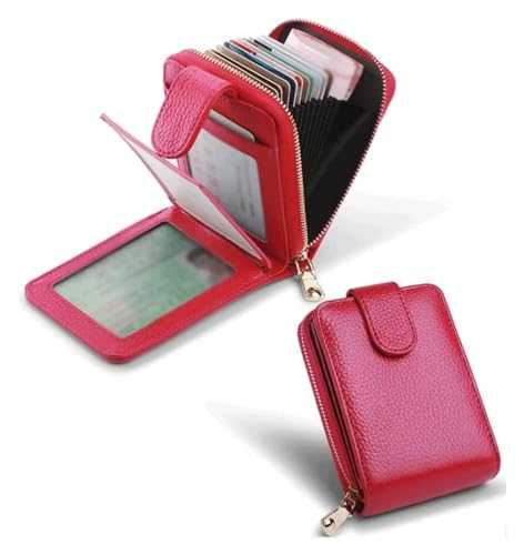 JCAKES Geldbörsen Brieftasche Damen-Geldbörse aus Leder, einfach und langlebig, Kartenhalter, mehrere Kartenfächer mit Reißverschluss, Münzfach, Unisex, reißfest Einfach (Color : Rose Red) von JCAKES