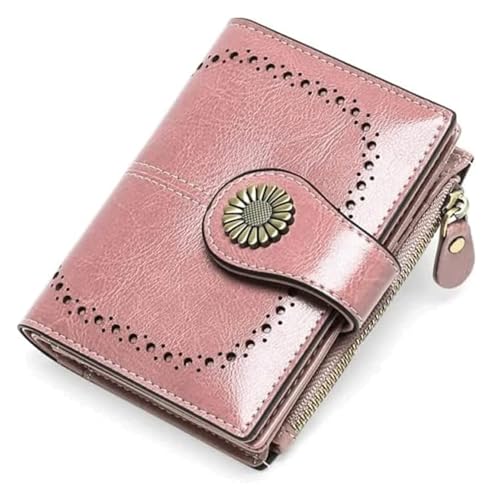 JCAKES Geldbörsen Brieftasche Damen Leder Geldbörse Mode Kurz Student Kartenhalter Multifunktions Business Münzen Tasche Mini Geldbörsen Einfach (Color : Pink, Size : 10x12.5cm) von JCAKES