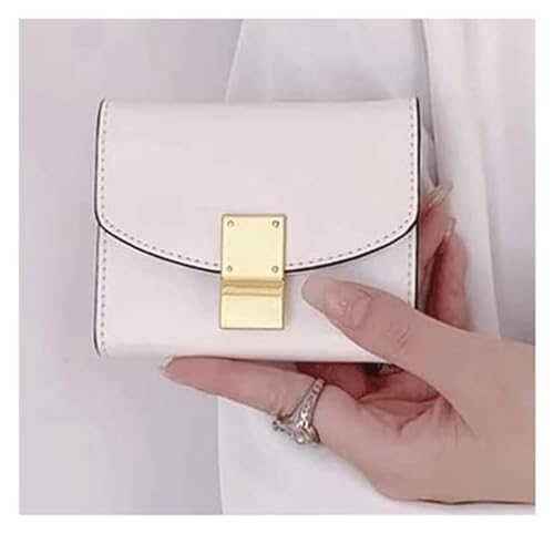 JCAKES Geldbörsen Brieftasche Vintage Damen Leder Geldbörse Schnalle Kurz Einfach Kartenhalter Tragbar 9 Kartenfächer Münzgeldbörsen Damen Münzfach Einfach (Color : White-1) von JCAKES