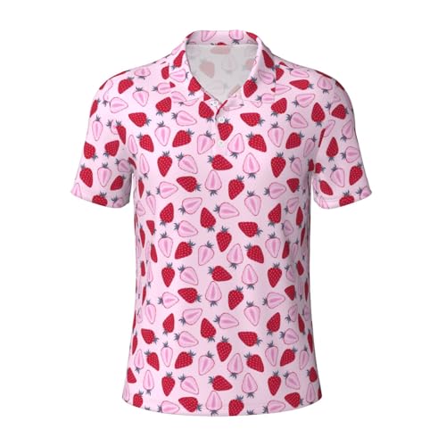 JCAKES Herren-Poloshirt für Erwachsene, kurzärmelig, Golf-Poloshirts für Herren, atmungsaktiv, bequem, schnell trocknend, Knopf-Top/Wild Zoo, Erdbeermuster, XL von JCAKES