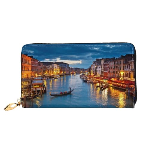 JCAKES Ledergeldbörse für Damen, lange Geldbörse, Reißverschluss, Handy-Kartenhalter, Kreditkartenetui, Münzorganizer, Geldbörse, Clutch, Taschen für Damen und Herren, Weihnachtsbild, Venedig Nacht, von JCAKES