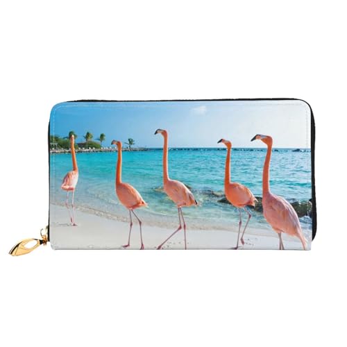 JCAKES Ledergeldbörse für Damen, lange Geldbörse, Reißverschluss, Handy-Kartenhalter, Kreditkartenetui, Münzorganizer, Geldbörse, Clutch, Taschen für Damen und Herren, bunte Collage, Rosa Flamingo am von JCAKES