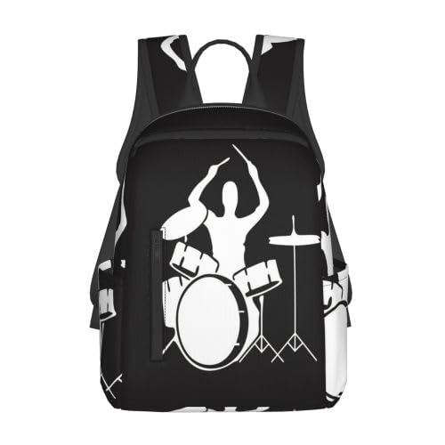 JCAKES Leichter Rucksack Schlagzeuger Schultasche Jungen & Mädchen, Polyester Rucksack Büchertasche Damen Casual Reise Tagesrucksack, Schwarz , One size von JCAKES