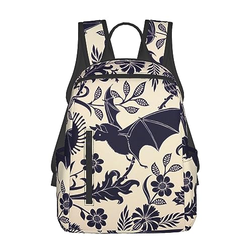 JCAKES Leichter Rucksack mit Fledermaus-Muster, Schultasche für Jungen und Mädchen, Polyester-Rucksack, Büchertasche, Damen, lässig, Reise, Tagesrucksack, Schwarz , One size von JCAKES