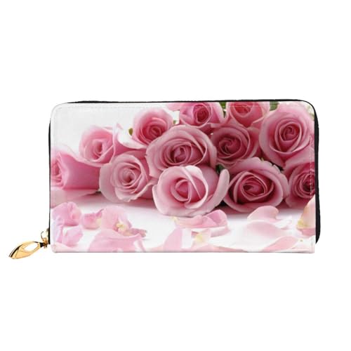 JCAKES Rot Rosa Blumen Leder Geldbörse Herren Geldbörsen Frauen Geldbörsen Reisebrieftasche Brieftaschen für Männer Brieftasche für Frauen Herren Leder Geldbörse Personalisierte Geldbörsen für Männer, von JCAKES