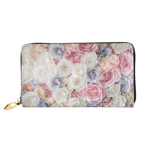 JCAKES Rot Rosa Blumen Leder Geldbörse Herren Geldbörsen Frauen Geldbörsen Reisebrieftasche Brieftaschen für Männer Brieftasche für Frauen Herren Leder Geldbörse Personalisierte Geldbörsen für Männer, von JCAKES