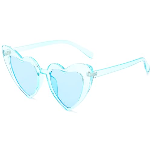 JCTAIFOO Liebe Herz geformte Sonnenbrille für Damen Vintage Cat Eye Retro Nette Mod Stil Hippie Party Brille Hellblau JCTAIFOO Liebe Herz geformte Sonnenbrille für Damen Vintage Cat Eye Retro Nette Mod Stil Hippie Party Brille Hellblau von JCTAIFOO