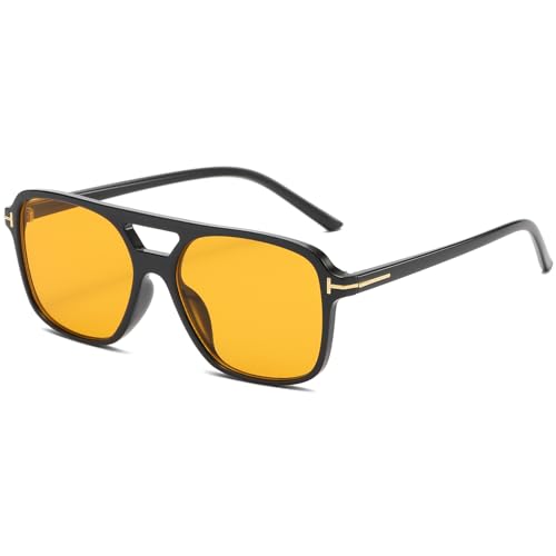 JCTAIFOO Mode Rechteckige Sonnenbrille Herren Damen, Vintage 70er Quadratisch Brille, Retro Oval Sonnenbrille Schwarz/Orange von JCTAIFOO