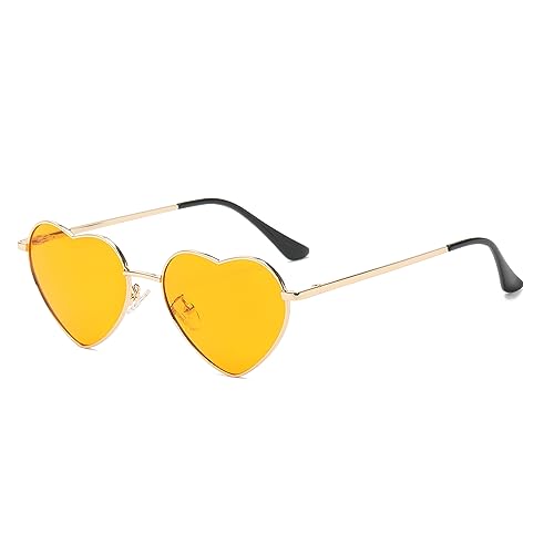 JCTAIFOO Polarisierte Herz Sonnenbrille für Damen Vintage Mode Liebe Form Gold Metallrahmen Nette Party Festival Brille Gold/Orange von JCTAIFOO