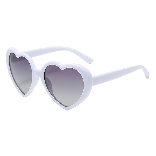 JCTAIFOO Polarisierte Liebe Herz Sonnenbrille Damen Vintege Mode übergroße Herz-Form Brille für Party Festival Weiß/Grau gradient von JCTAIFOO