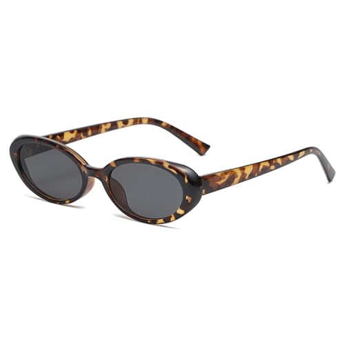 JCTAIFOO Retro Ovale Sonnenbrille für Herren Damen Kleine Runde 90er Jahre Vintage Schatten Mode Cat Eye Brille Schildkröte/Grau von JCTAIFOO