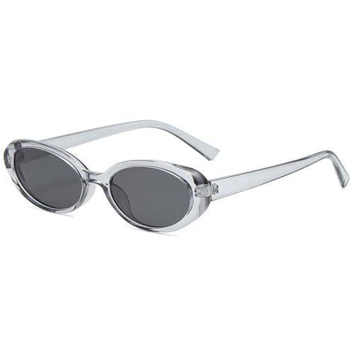 JCTAIFOO Retro Ovale Sonnenbrille für Herren Damen Kleine Runde 90er Jahre Vintage Schatten Mode Cat Eye Brille Transparent grau/Grau von JCTAIFOO