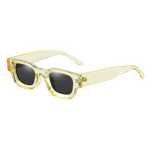 JCTAIFOO Retro Polarisierte Rechteck Sonnenbrille Damen Herren Vintage Rechteckig Kleine Quadratische Chunky Gläser UV400 Schutz Transparent Gelb/Grau von JCTAIFOO