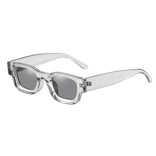 JCTAIFOO Retro Polarisierte Rechteck Sonnenbrille Damen Herren Vintage Rechteckig Kleine Quadratische Chunky Gläser UV400 Schutz Transparent grau/Grau von JCTAIFOO