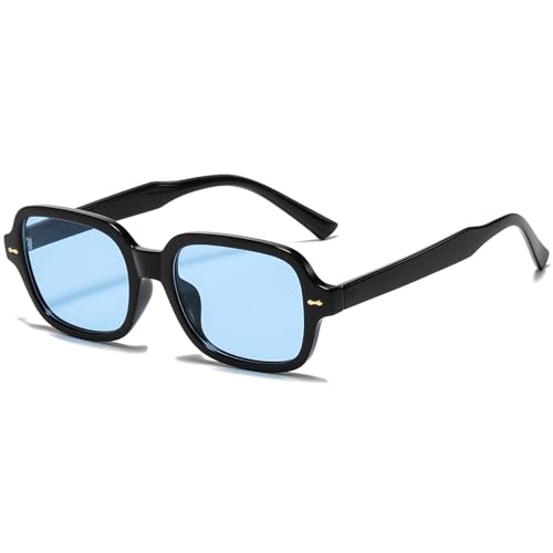 JCTAIFOO Retro Rechteck Oval Sonnenbrille Damen Herren Vintage Rechteckig Gelb Gradient getönte Brille Schwarz/Blau von JCTAIFOO