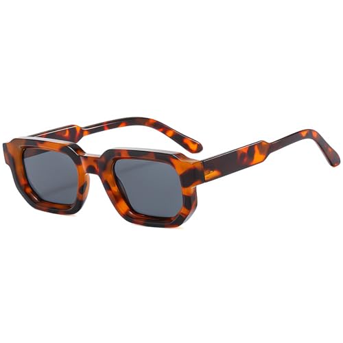 JCTAIFOO Trendige Rechteck Sonnenbrille Herren Damen Vintage Rechteckige Retro Quadrat Brille Leopard/Dunkelgrau von JCTAIFOO