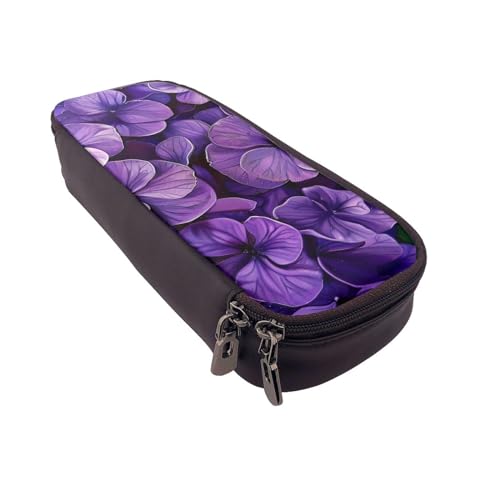 JCVOTREL Bedrucktes Federmäppchen mit Strandmotiv, Leder, Flip-Schreibwaren-Tasche, Stifteetui mit Reißverschluss, für Schule, Reisen, Büro, Violette Blume, Einheitsgröße, Kosmetiktasche von JCVOTREL