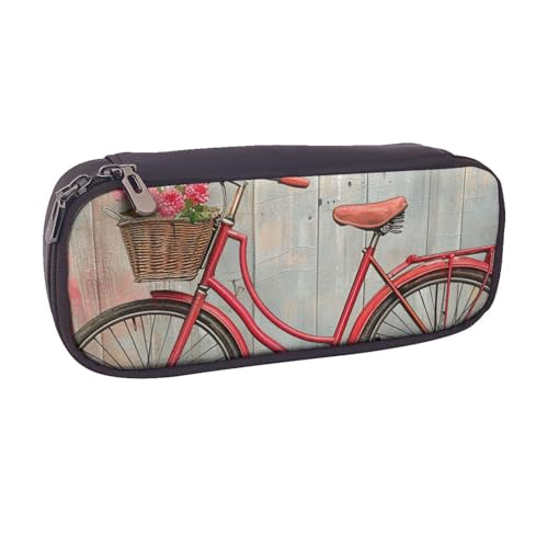 JCVOTREL Federmäppchen aus Leder mit Eichhörnchen-Motiv, mit Reißverschluss, für Schule, Reisen, Büro, Retro-Fahrrad, Rot, Einheitsgröße, Kosmetiktasche von JCVOTREL