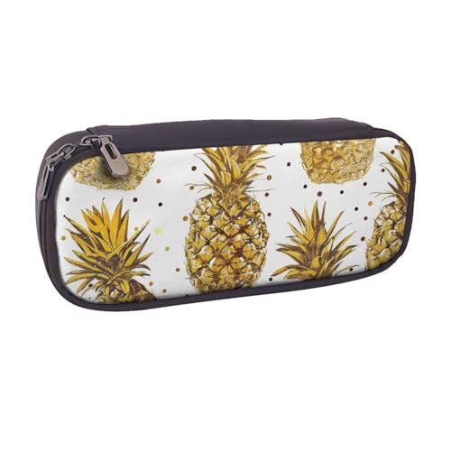 JCVOTREL Federmäppchen aus Leder mit Hippie-Muster, mit Reißverschluss, für Schule, Reisen, Büro, Gold Glitter Ananas Obst, Einheitsgröße, Kosmetiktasche von JCVOTREL