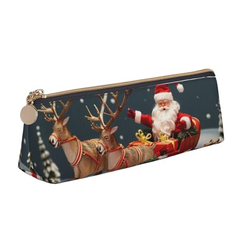 JCVOTREL Federmäppchen aus Leder mit Vogelmotiv, dreieckig, mit Reißverschluss, für Schule, Reisen, Büro, Merry Christmas Art, Einheitsgröße, Kosmetiktasche von JCVOTREL