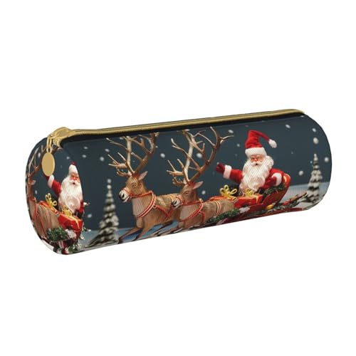 JCVOTREL Federmäppchen aus Leder mit Vogelmotiv, rund, mit Reißverschluss, für Schule, Reisen, Büro, Merry Christmas Art, Einheitsgröße, Kosmetiktasche von JCVOTREL