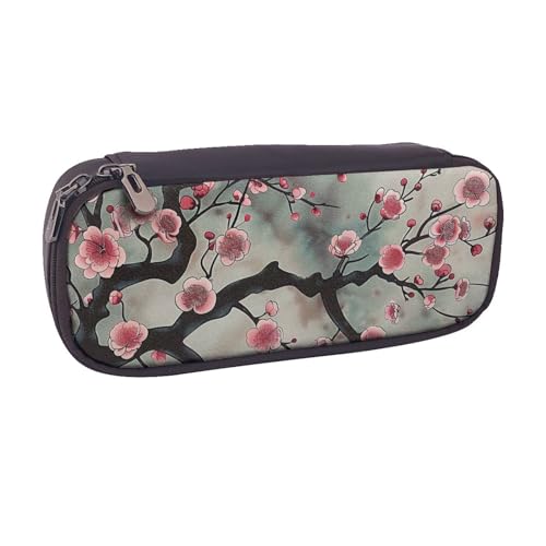 JCVOTREL Federmäppchen mit Aufschrift "Merry Christmas", aus Leder, mit Reißverschluss, für Schule, Reisen, Büro, Japanische Frühlingspflaume Floral 1, Einheitsgröße, Kosmetiktasche von JCVOTREL