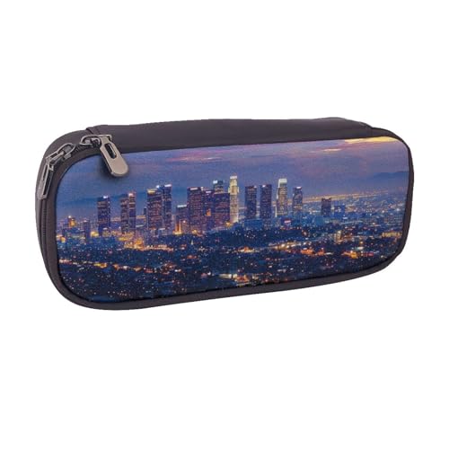 JCVOTREL Federmäppchen mit Aufschrift "Merry Christmas", aus Leder, mit Reißverschluss, für Schule, Reisen, Büro, Los Angeles Skyline, Einheitsgröße, Kosmetiktasche von JCVOTREL