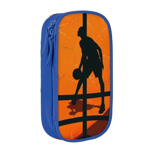 JCVOTREL Federmäppchen mit Basketball-Kunstdruck, großes Fassungsvermögen, Stifteetui mit Reißverschluss, für Schule, Reisen, Büro, blau, Einheitsgröße, Kosmetiktasche von JCVOTREL