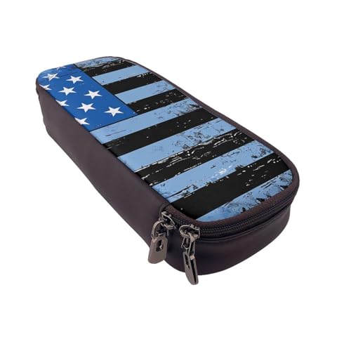 JCVOTREL Federmäppchen mit Eichhörnchen-Motiv, mit lustigem Tiermotiv, Leder, Klappetui, Stifteetui mit Reißverschluss, für Schule, Reisen, Büro, Retro Blue Thin Line USA-Flagge, Einheitsgröße, von JCVOTREL